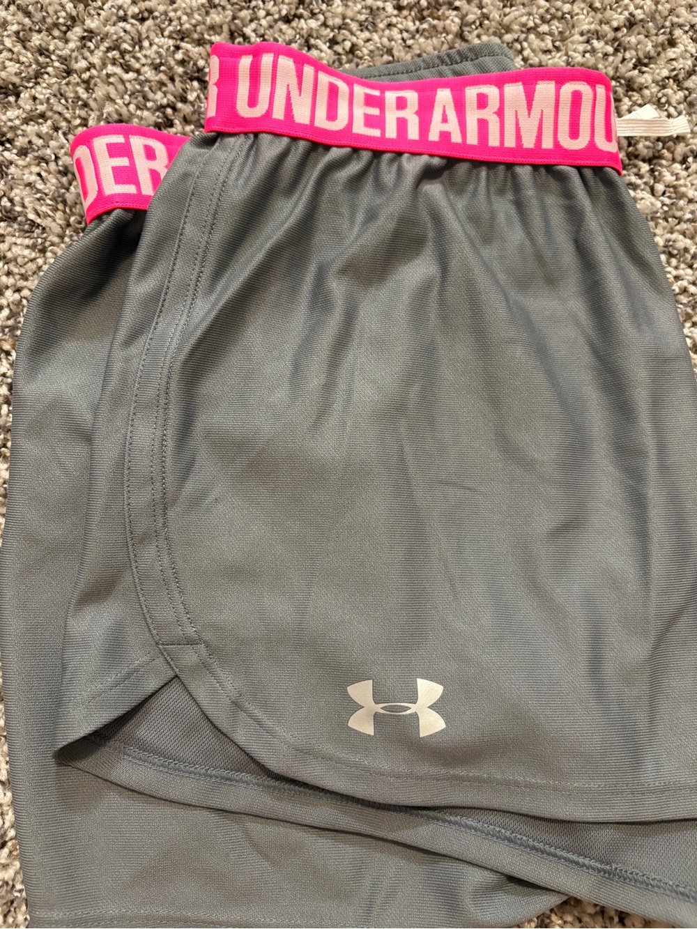 Under Armour Gray Athletic Shorts with Pink Branded Waistband